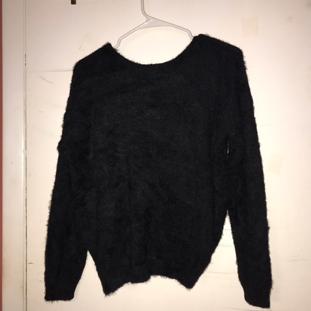 Black Fuzzy Open Back Sweater